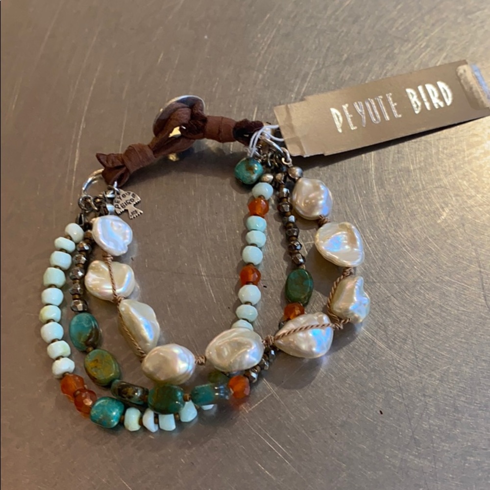 Peyote Bird freshwater pearl and bead bracelet